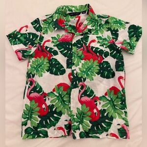 Janie and Jack Green and Red Button Down Shirt with Tropical Charm